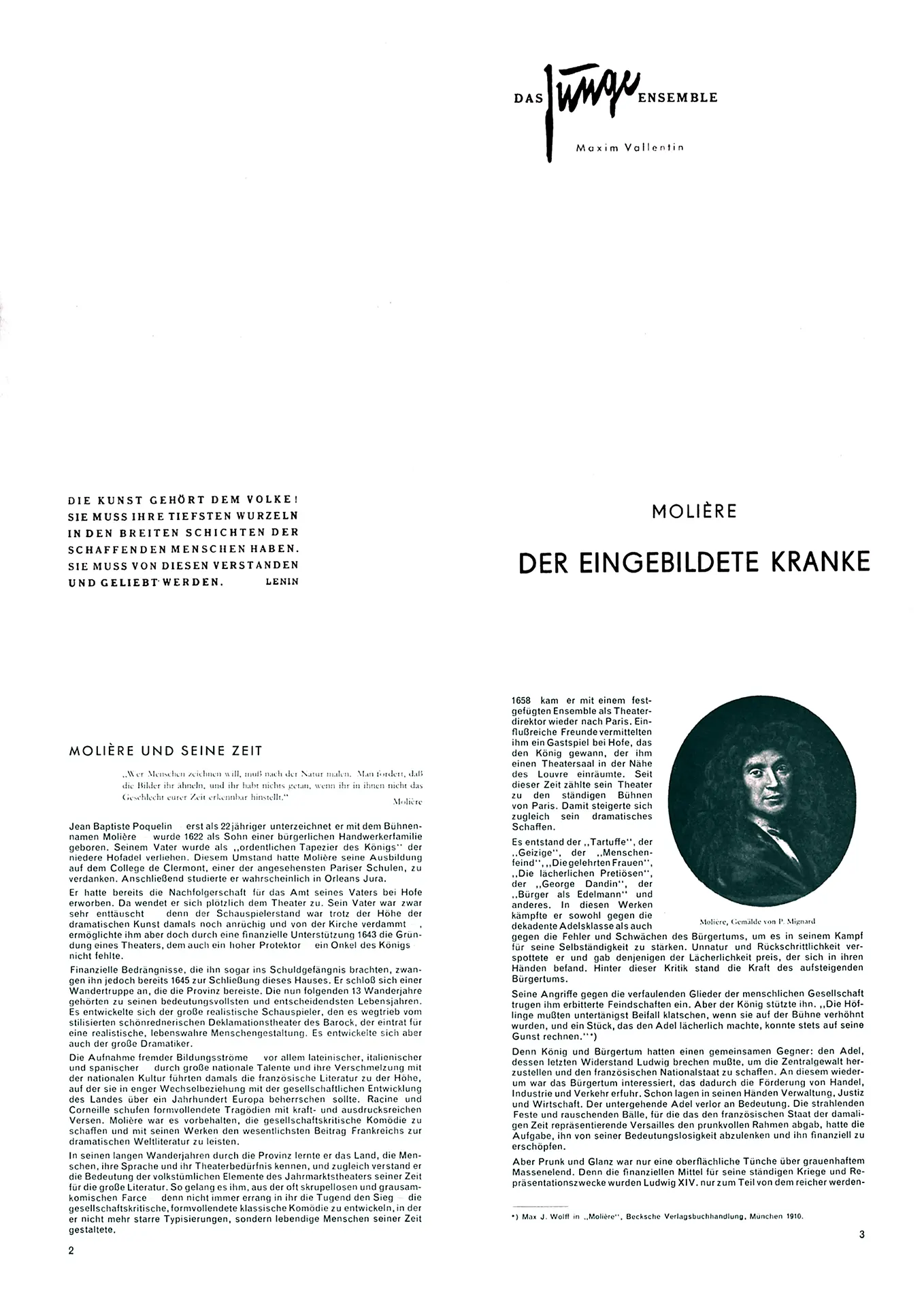 Programmheft Moliere - Der eingebildete Kranke - Das junge Ensemble Maxim Vallentin Programmheft Moliere - Der eingebildete Kranke - Das junge Ensemble Maxim Vallentin
